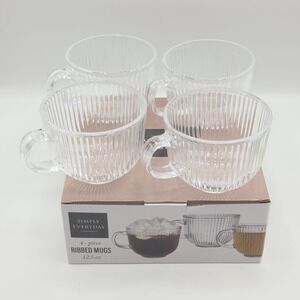 Simply Everyday 4-Pc Ribbed Clear Glass Mug Set 12.5 oz Drinkware Cold Beverages
